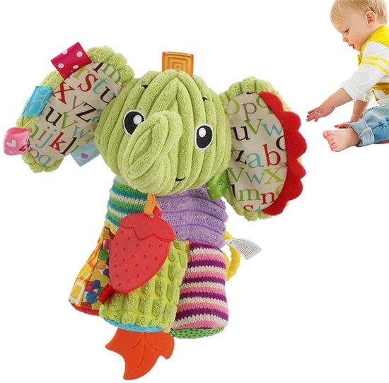 Babywagenspeeltje, hangspeeltje voor de wieg, met ingebouwd muziekdoosje, zacht sensorisch pluche dierenspeelgoed. Cadeau voor pasgeborenen en baby's van 0, 3, 6 en 12 maanden (Olifant)