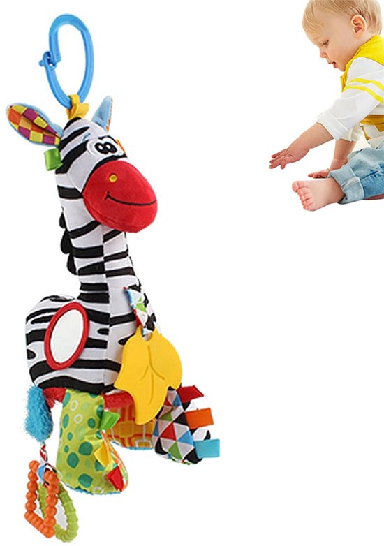 Babywagenspeeltje, hangspeeltje voor de wieg, met ingebouwd muziekdoosje, zacht sensorisch pluche dierenspeelgoed. Cadeau voor pasgeborenen en baby's van 0, 3, 6 en 12 maanden (Zebra) van Merkloos
