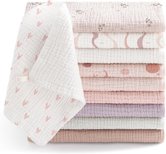 Babywashandjes Mousseline - Spuugdoeken Molton - Baby Verzorgen - 100% Katoen Ademend - 25 x 25 cm - Roze Violet