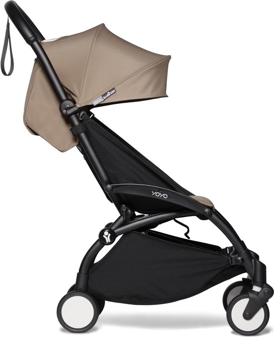 BABYZEN YOYO2 Kinderwagen (Zwart Frame met Taupe 6+ Kleurenpakket) - Inclusief Harnas, Rugleuning, Kapverlengingen, Schouderband, Opbergtas, Zitkussen en Bijpassende Kap van BABYZEN™