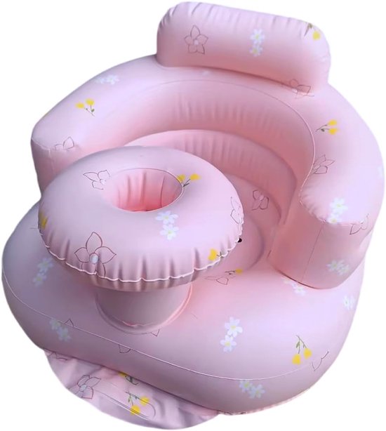 babyzitje voor baby's van 4-24 maanden, ingebouwde luchtpomp, rugsteun voor baby's, peuterstoel om op te zitten, babydouchestoel buitenstoel, vloerzitje, geschenken (roze bloemenbakje)