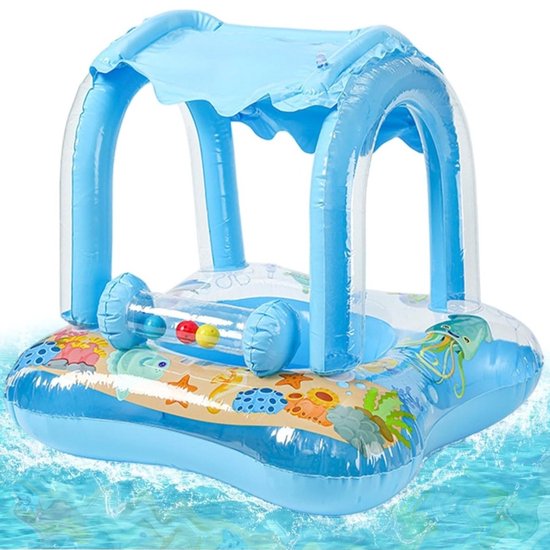 Babyzwemring met bel, opblaasbare babyzwemband met zonwering, cartoon PVC-materiaal, geschikt voor peuters van 1-3 jaar van Merkloos