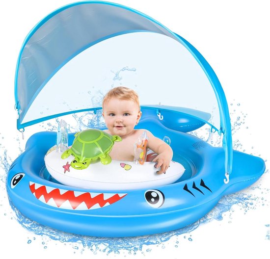 Babyzwemring met parasol - Baby drijver zwembad - Veilig zwemmen - UPF50+ zonbescherming - 3-36 maanden - Blauw