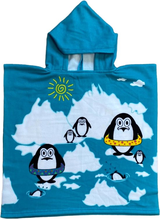 Bad cape/poncho - kinderen - pinguins print - 60 x 120 cm - microvezel van Fabs World