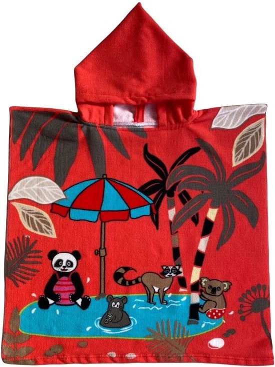 Bad cape/poncho voor kinderen 60 x 120 cm microvezel - Bad poncho's met dieren van Aquamare