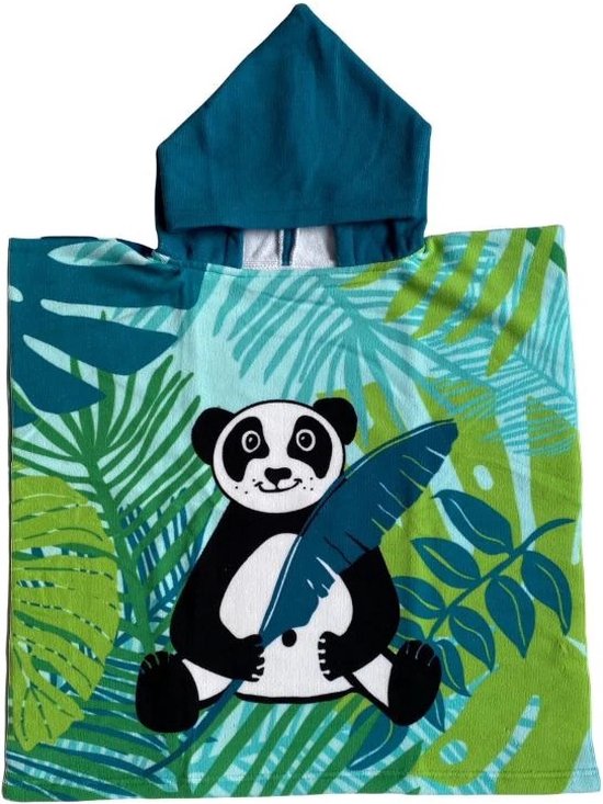 Bad cape/poncho voor kinderen 60 x 120 cm microvezel - Bad poncho's met panda van Apollo