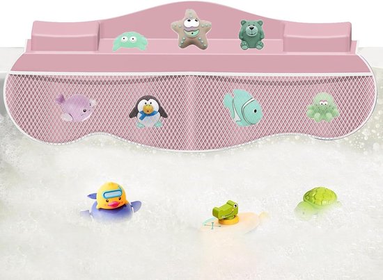 Bad Spatscherm - Badplank Organizer - Kinderen Baden - Handig Opbergnet - 56 cm Breed - Roze