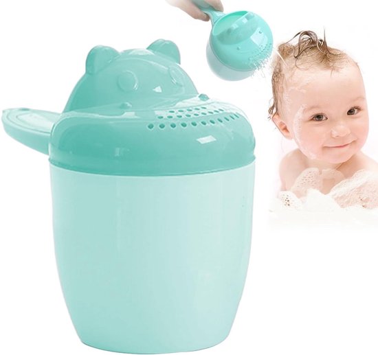 Badbeker Haar Spoelen - Waterkan Baby - Babybadje Comfort - Zacht Cartoon Ontwerp - 21 cm Lengte - Groen