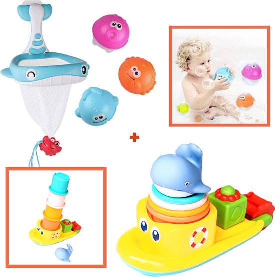 Badboot + Visnet met dieren - Water Bad Boot - Emmertjes- Badspeeltjes van Toi-Toys