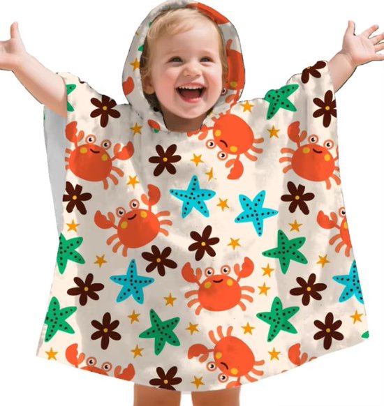 Badcape Baby - Badcape - Baby Badjas - Omslagdoek - Omslagdoek - Baby Handdoek Met Capuchon - Strandhanddoek - Badponcho - Poncho Handdoek - Microfiber - 60 x 60cm - kleurrijk oranje krab