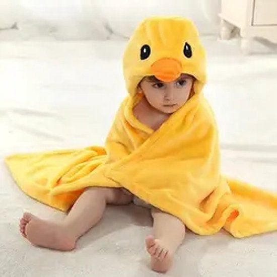 Badcape - Babycape - Fleecedeken - Maxi cosy deken - Kraam Cadeau - Capuchon - Eend print van Frogs and Dogs