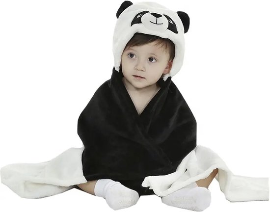 Badcape - Babycape - Fleecedeken - Maxi cosy deken - Kraam Cadeau - Capuchon - Panda Beer van BebeBassini