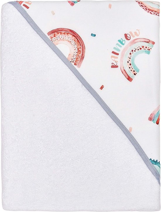 Badcape Bamboe - Baby Handdoek - Na het Baden - Regenboog Design - 100x100cm - Wit