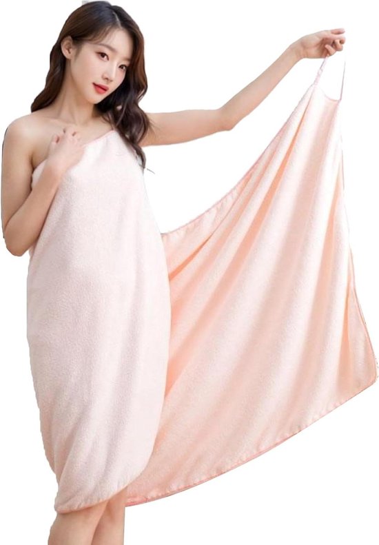 Badcape Dames - Badjas Cape - Douchen en Ontspannen - Verstelbaar en Sneldrogend - 160 x 70 cm - Sakura pink