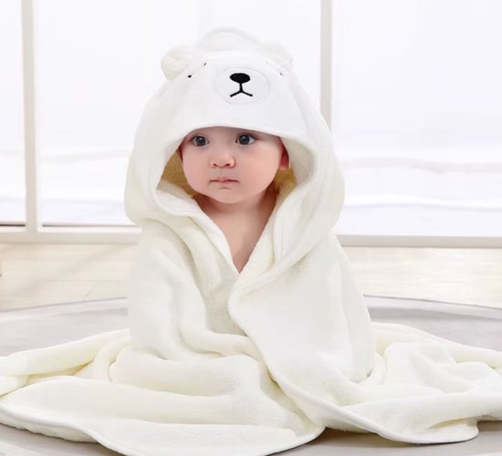 Badcape | ijsbeer | Zachte Fleece | Wikkeldeken | Doek | Capuchon | Baby | Kind | Kraamcadeau van Merkloos