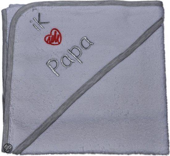 Badcape - Ik hou van papa wit/grijs/zilver van Funnies.