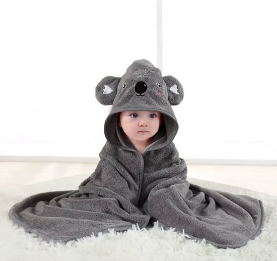 Badcape - Koala - Zachte Fleece - Wikkeldeken - Doek - Capuchon - Baby - Kind - Kraamcadeau van Merkloos