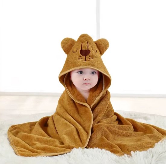 Badcape - Leeuw - Zachte Fleece - Wikkeldeken - Doek - Capuchon - Baby - Kind - Kraamcadeau van Luxy Lama