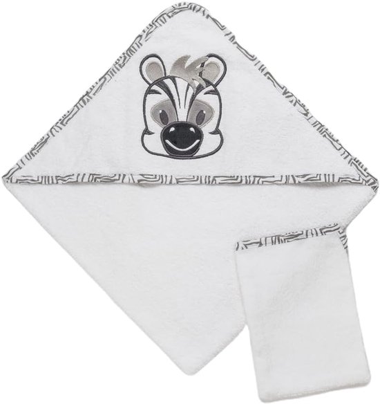 Badcape met washandje - Baby handdoek - Baby badtijd - Zacht katoen - 70 x 70 cm - Wit van Merkloos