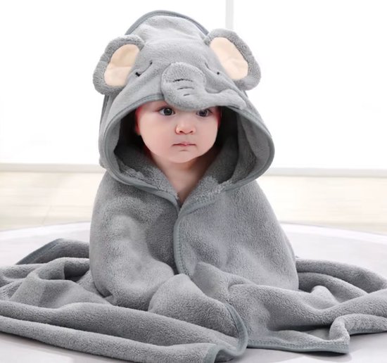 Badcape | Olifant | Zachte Fleece | Wikkeldeken | Doek | Capuchon | Baby | Kind | Kraamcadeau