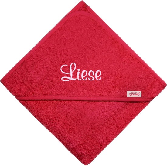 Badcape / omslagdoek fuchsia met naam van Woezel & Pip