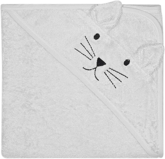 Badcape poes - Babyhanddoek met capuchon - Baby afdrogen - 100% gecertificeerd katoen - 76 x 76 cm - Grijs