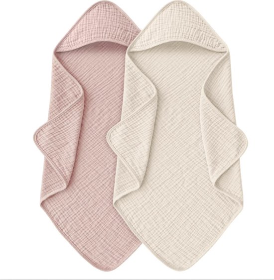 Badcape set | Beige&Roze | Zachte hydrofiel | Katoen | Wikkeldeken | Doek | Capuchon | Baby | Kind | Kraamcadeau van Monza