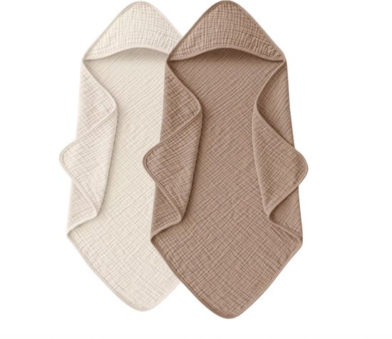 Badcape set | Beige&Taupe | Zachte hydrofiel | Katoen | Wikkeldeken | Doek | Capuchon | Baby | Kind | Kraamcadeau van Luka & Lily