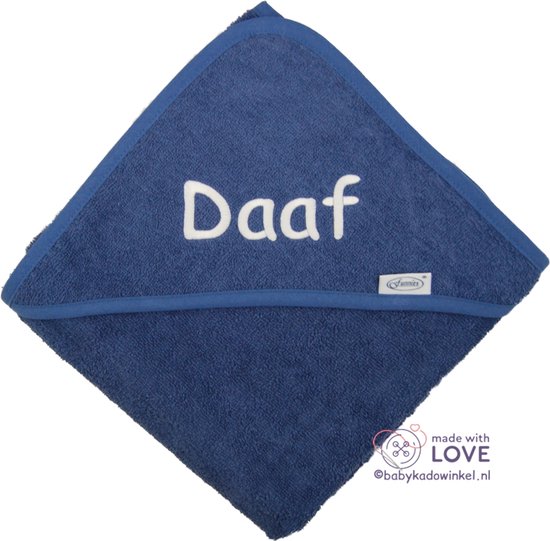 Badcape Silk Blue met naam van Funnies.