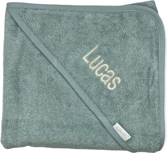 Badcape Stone green- met naam-Omslagdoek met naam van Funnies.