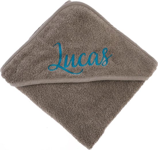 Badcape taupe met naam | geborduurd | gepersonaliseerd van LITTLE BEAR.