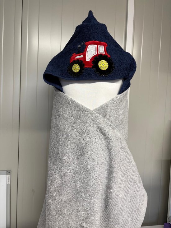 Badcape Trekker - Badponcho kind - Badlaken met capuchon -70x140 - Grijs met blauw