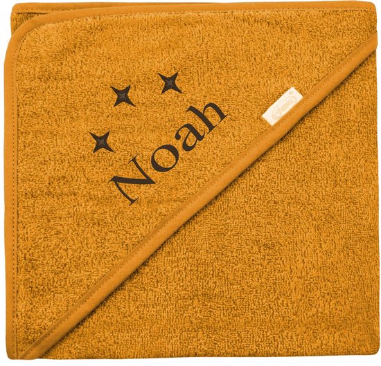 Badcape uni line - oker geel - met GRATIS geborduurde naam van Merkloos