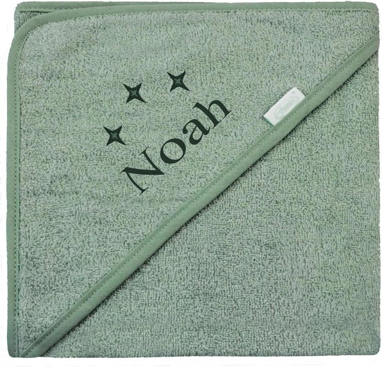 Badcape uni line - stone green  - met GRATIS geborduurde naam van Koeka