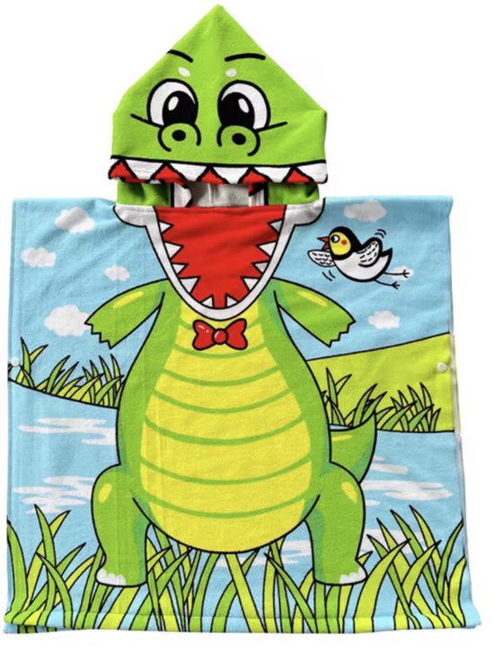 Badcape voor Kinderen - Thema: Dino's / Dinosaurus - Luxe Handdoek voor Kids - Jongens & Meisjes - Hoge Kwaliteit - Strandlaken / Badhanddoek - Vakantie - Afmeting: 60 x 120 cm - Extra Zacht - Snel Droog - Strand & Zwembad - Bad Cape / Handdoek van Merkloos