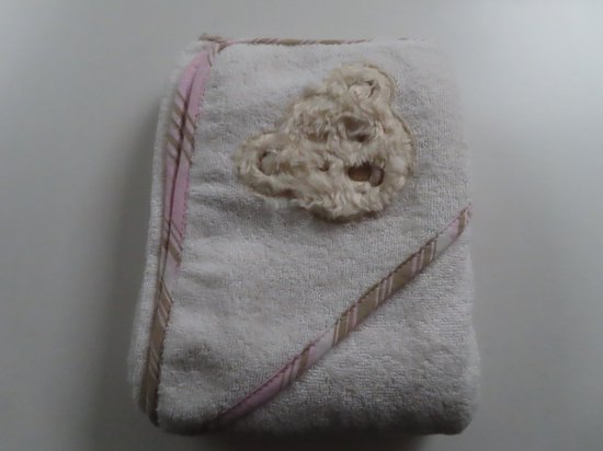 Badcape - Wit met berenkop en afgewerkt met roze - 80x100 cm van Funnies.