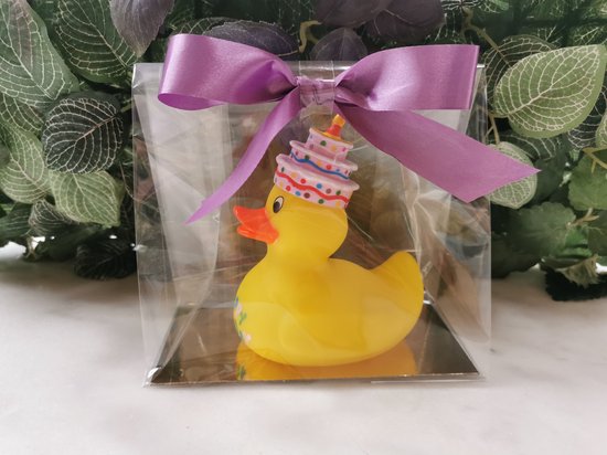 Badeend Happy Birthday  10cmH in mooie geschenkverpakking van Bade