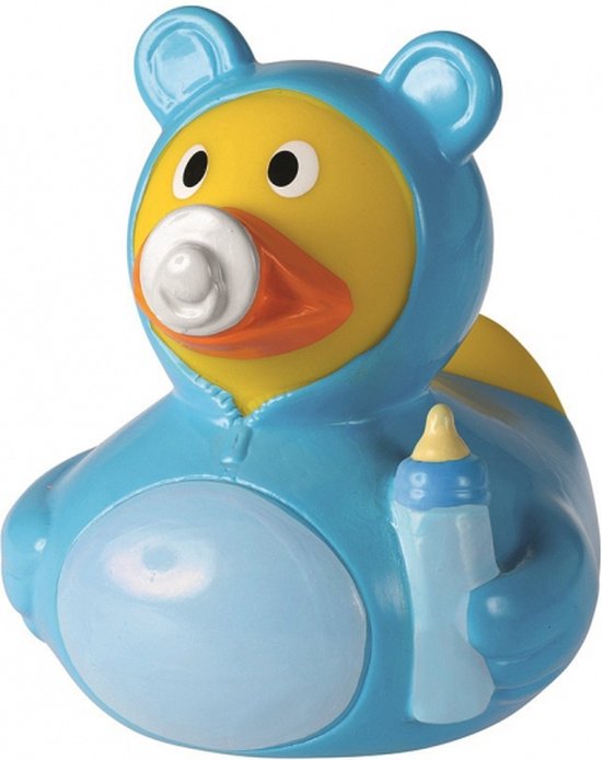 Badeendje blauw hoera een baby jongen 8 cm - Geboorte deco artikelen van Bade