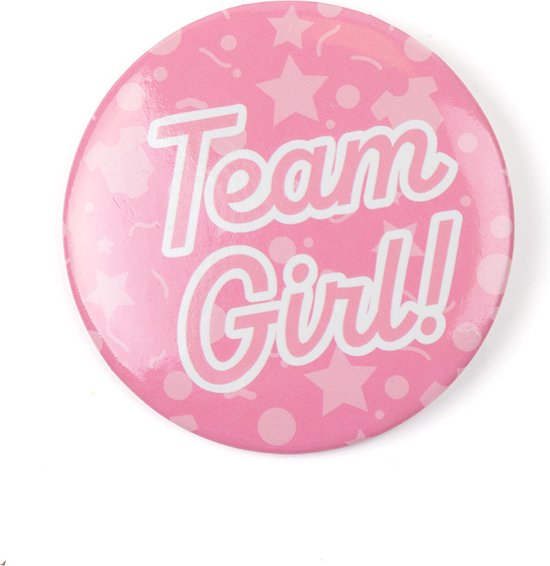 Badge small - Gender reveal team girl van Partydeco