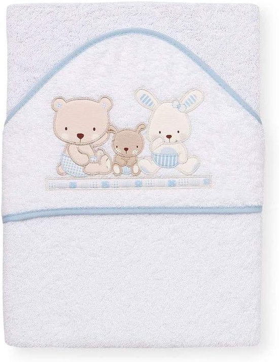 Badhanddoek met capuchon - Baby handdoek - Baby badderen - Zachte katoen - 100x100 cm - Wit/Blauw