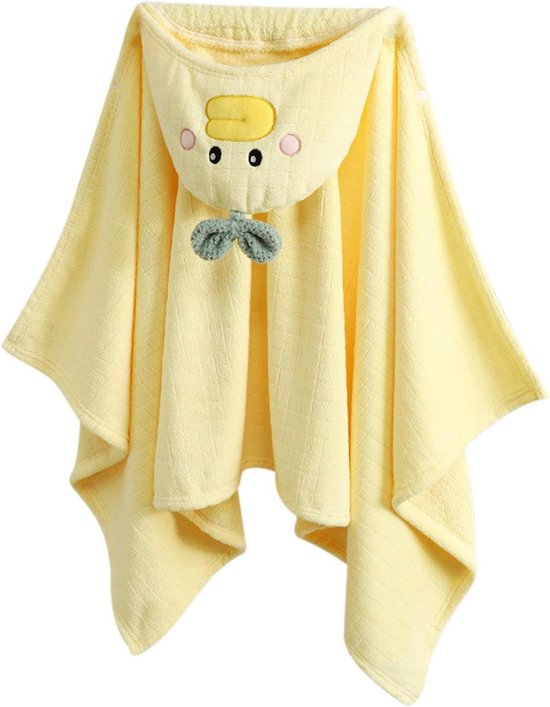 Badhanddoek met capuchon - Deken poncho - Baby badtijd - Eendenvormig ontwerp - 150 x 90 cm - Geel