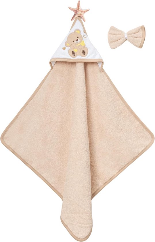 Badhanddoek met capuchon voor baby en peuter - katoenen handdoek met beren- en hartmotief