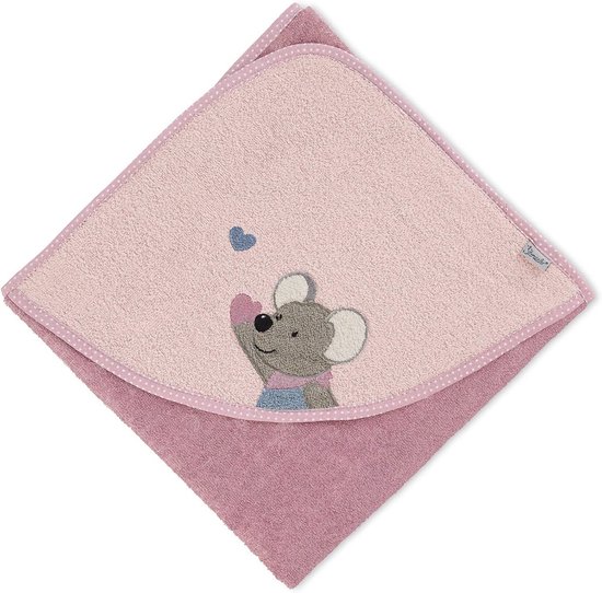 Badhanddoek met capuchon voor kinderen - Muis ontwerp, 80 x 80 cm, roze