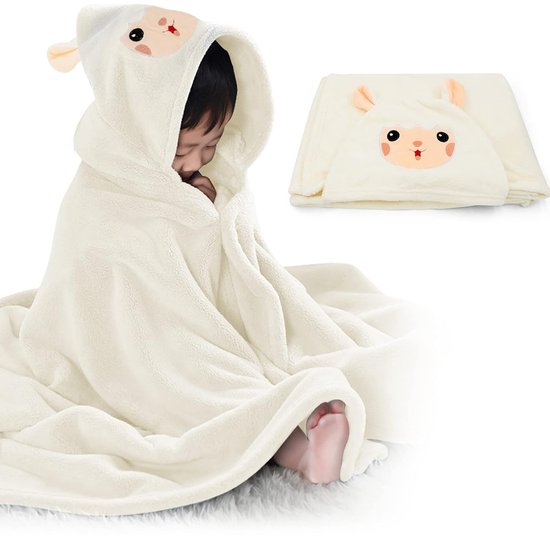 Badhanddoeken - badhanddoek voor kinderen - Babybadhanddoe - babybadhanddoek met capuchon - Met patroon Alpaca badhanddoek - Koraalvlies heeft een sterke waterabsorptie - Geschikt voor pasgeborenen en kind（wit）- 70×140cm van Merkloos