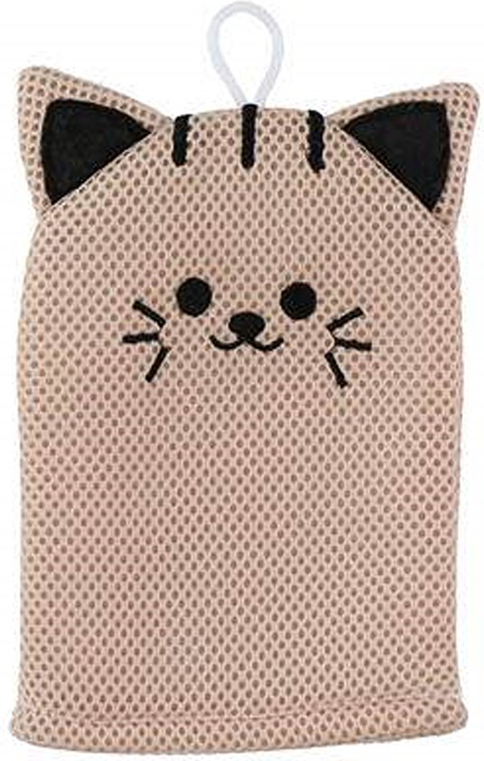 Badhandschoen voor Kinderen en Volwassenen Bruine Poes - Baby Shower Glove - Douche Handschoen - Washandjes Baby van Froggit