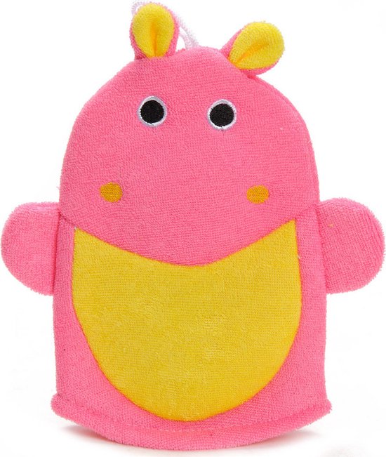 Badhandschoen voor Kinderen Roze Nijlpaard - Baby Shower Glove - Douche Handschoen - Washandjes Baby van Hibabysafe