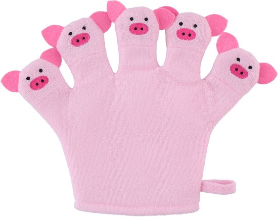 Badhandschoen voor Kinderen Roze Varkentje - Baby Shower Glove - Douche Handschoen - Washandjes Baby van Vegamai