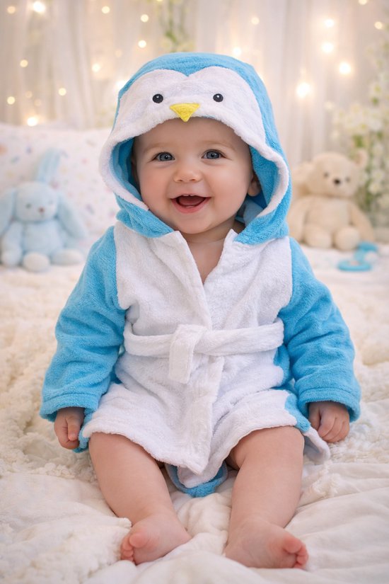 Badjas - Baby badjas - dieren badjas - Pinquin - Badjas 1-2 jaar - Met capuchon - Ochtendjas - Kraamcadeau - Babyshower