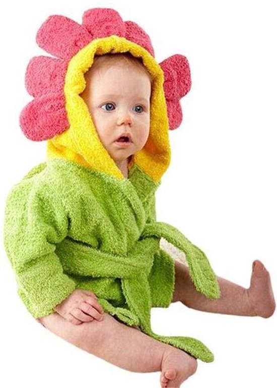 Badjas Baby - Bloem -  Groen met rood van Funnies.
