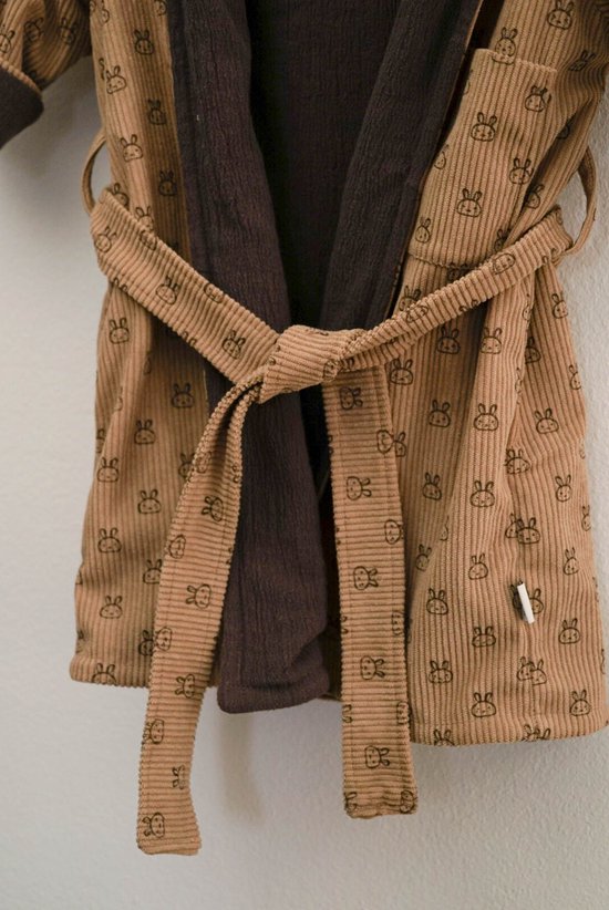 Badjas-baby-maat86-camel en bruin -handgemaakt-(Sweetbabybedstraw)